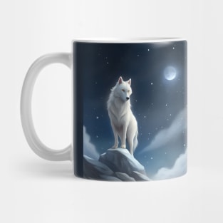 White Wolf Hunting Ground, Winter Mountain Icy Moon, Forest, Galaxy Beautiful gifts Novelty a Wolf portrait Watercolor Mug